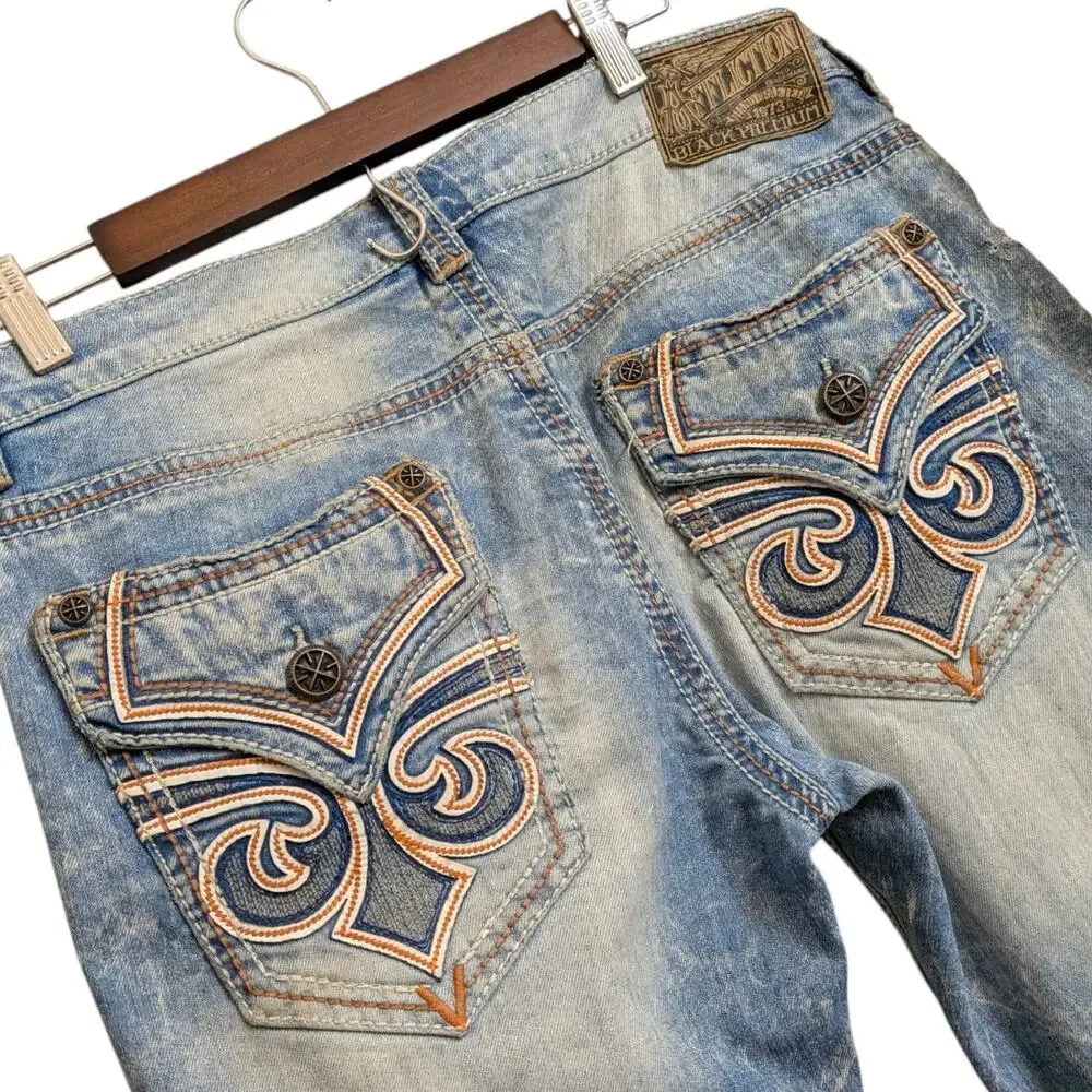 Vintage Affliction Blake Black Premium Jeans Mens 34 Distressed Y2K Straight Leg